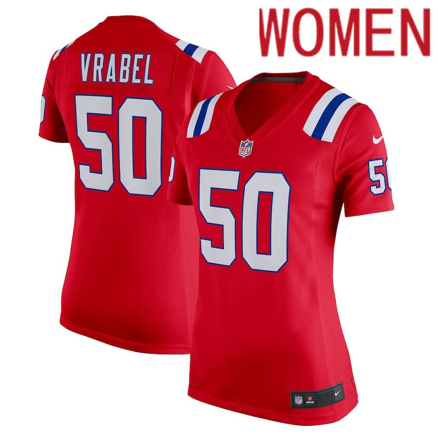 Women New England Patriots #50 Mike Vrabel Nike Red Retired Game NFL Jersey->women nfl jersey->Women Jersey